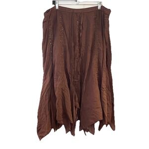 Vintage Y2K Brown Beaded Skirt Asymmetrical Hem Maxi Midi Boho Fairy Whimsigoth